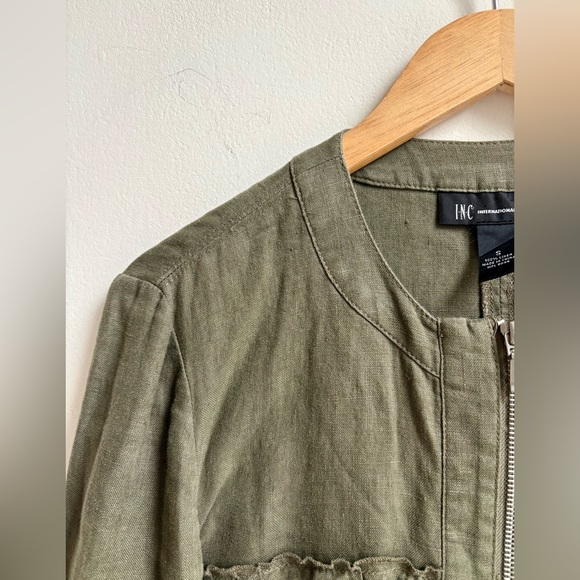 INC International Concepts Sage Green 100% Linen Zip Up Shirt / Light Blazer Sm - Picture 3 of 5